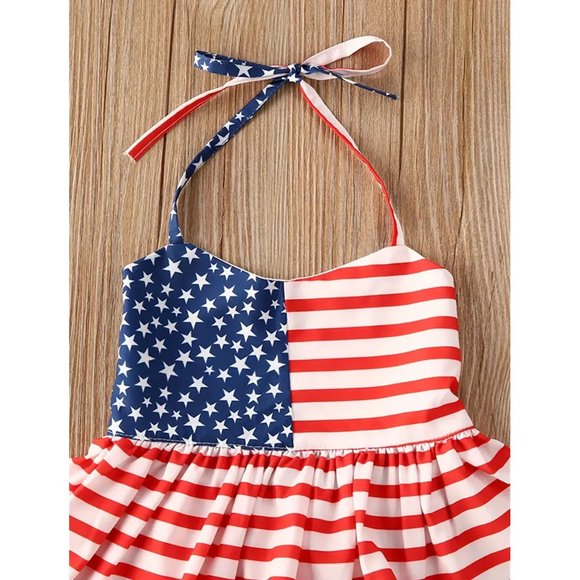 Halter Top & Denim Shorts Set Patriotic 4th of July USA Size 7-8 NWT - Picture 3 of 13